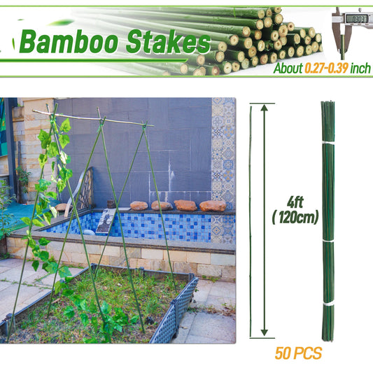 50pcs 4FT Bamboo Plant Stakes,Grden Plant Stakes For Indoor And Outdoor Climbing Plants