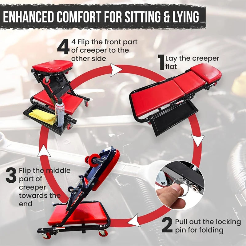 Rolling Creeper Durable Knee Pads with Full 360 Degree Turn Casters and Tool Tray, Swivel Castors Comfortable cushioning kneelin