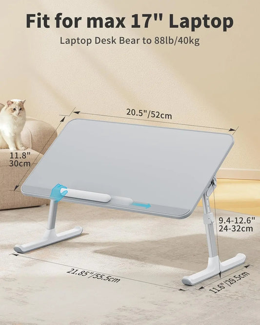 Adjustable Leather Lap Desk for Laptop, Portable Bed Tray Table with Foldable Design for Reading Writing Eating on Couch Floor