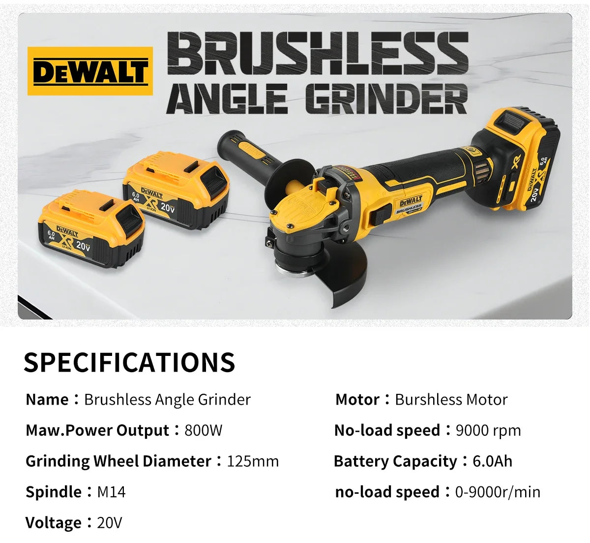 DEWALT DCG409 20V Brushless 125mm Flat - Head Angle Grinder - Unrivaled Freedom in Tool Form for All Cutting & Grinding Tasks