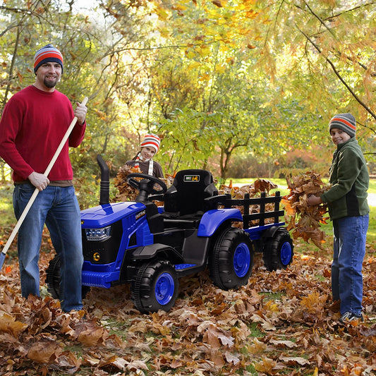 12V Kids Ride On Tractor Car Battery Powered Car Toy with Detachable Trailer,Remote Control,Music,Dual 35W Electric Vehicles