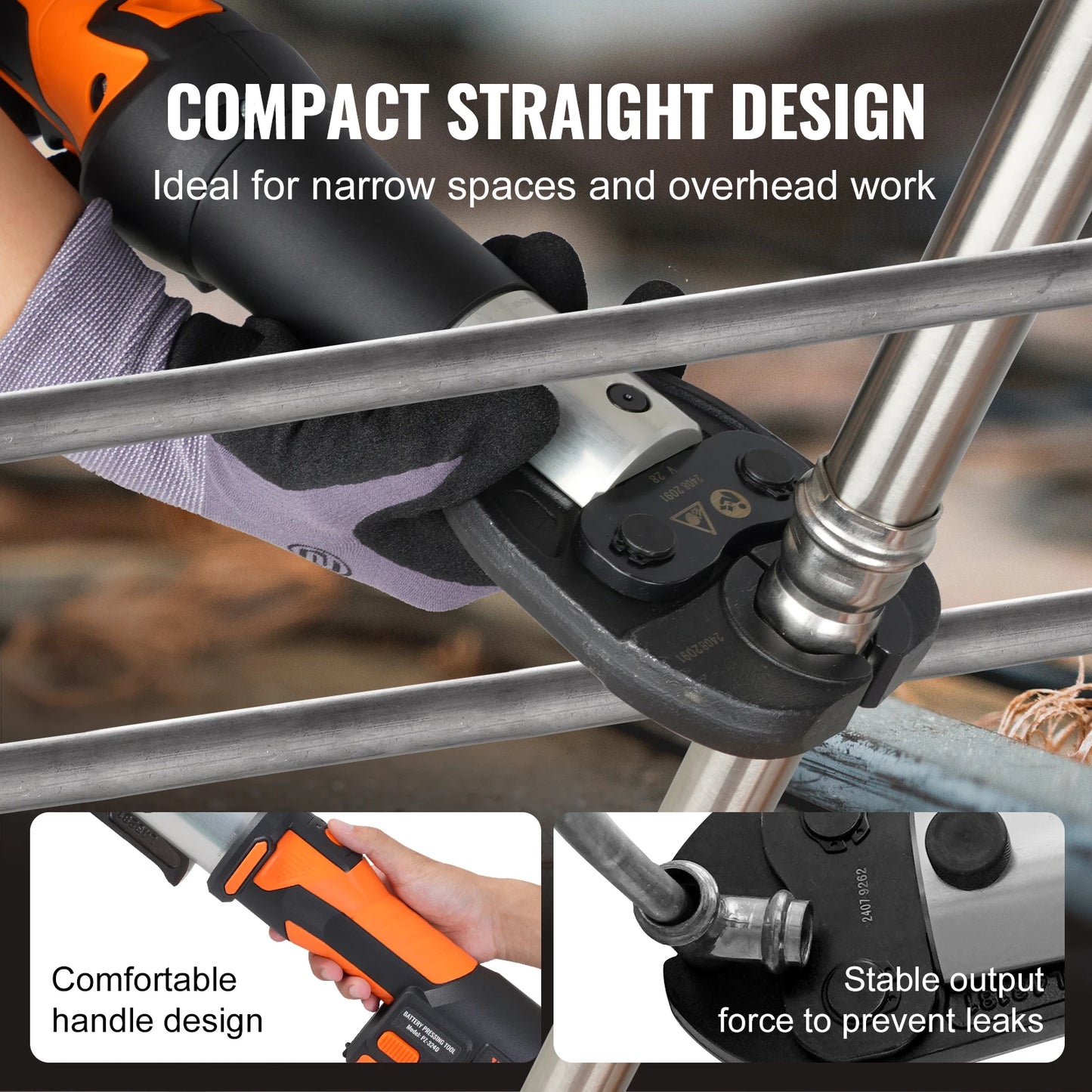 Pro Press Tool and Battery Kit Electric Pipe Crimping Tool with V15 V22 V28 Jaws Press Tool Kit with 2pcs 2.0Ah Battery