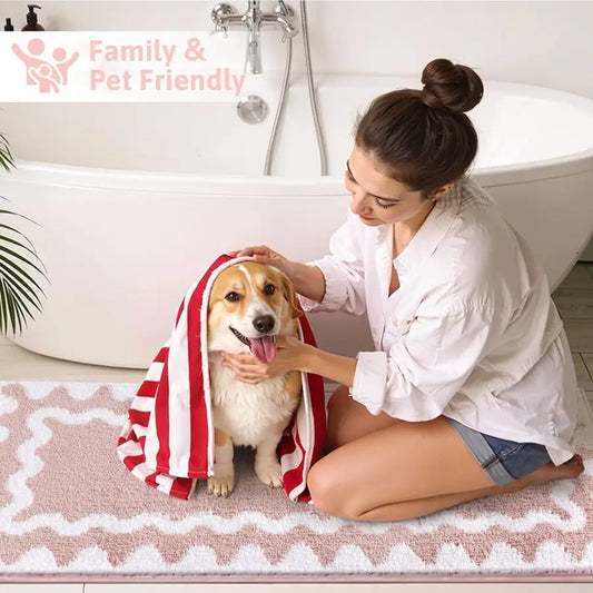 Bathroom Rugs Sets 5 Piece, Absorbent Soft NonSlip Washable Microfiber Shaggy Bath Mat Set with Bathroom Runner Rug, UShaped Toi