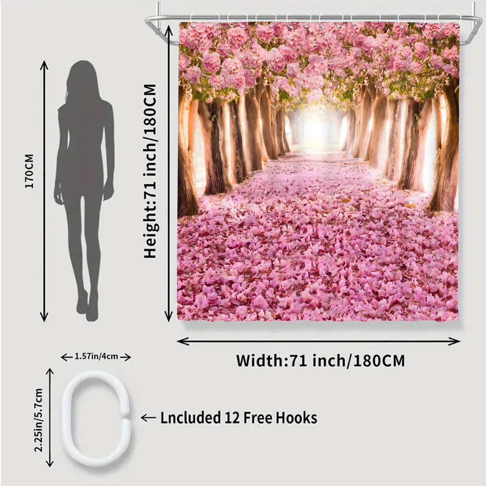 Pink Forest Bathroom Four-piece Set - Waterproof Shower Curtain, complete bathroom kit
