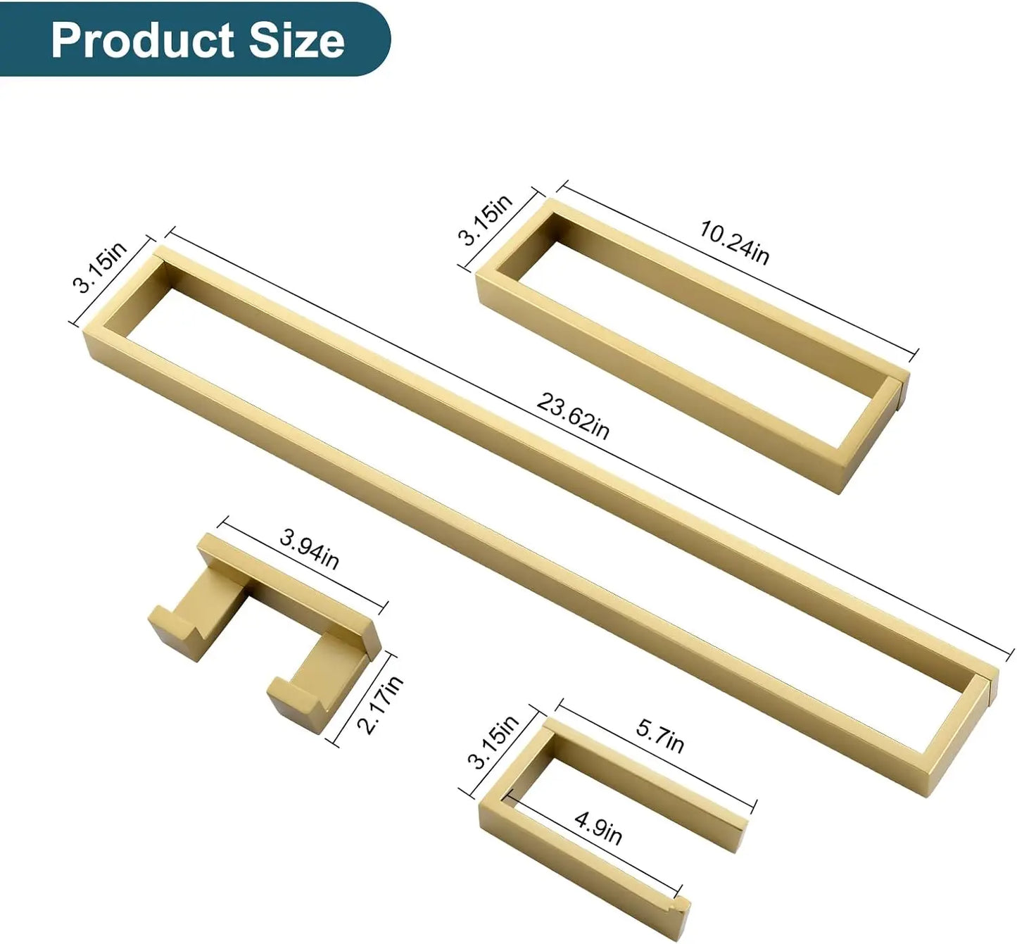 Towel Bar & Holder Set, Modern Gold Bathroom Stainless Steel, Wall Mounted