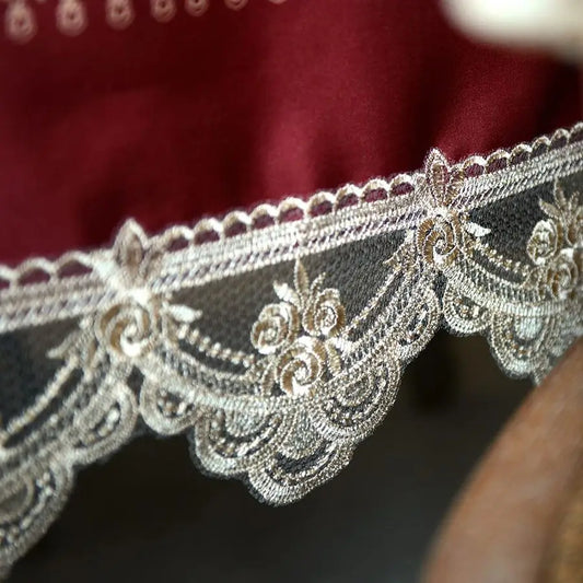 Lace Embroidered Tablecloth, Rectangular Cover,Classic Oblong Antique Flower Decor Macrame Tablecloth, Burgundy