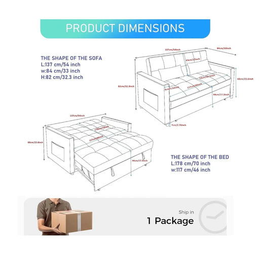 3-in-1 Convertible Sleeper Sofa Bed Adjustable Velvet Pull Out Loveseat Side Pocket Living Room Black Customized