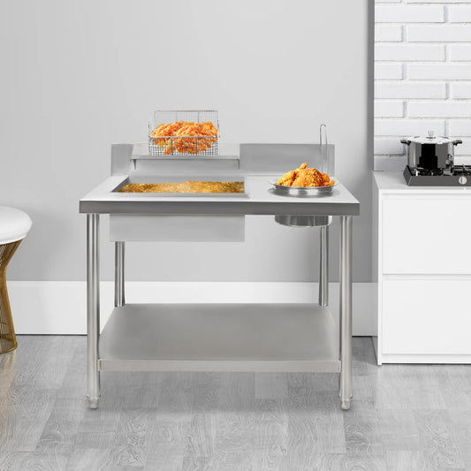 Commercial Stainless Steel Fried Chicken Breading Station, Prep Table W/ Flour Tub & Tray for Restaurants,Food Trucks & Catering