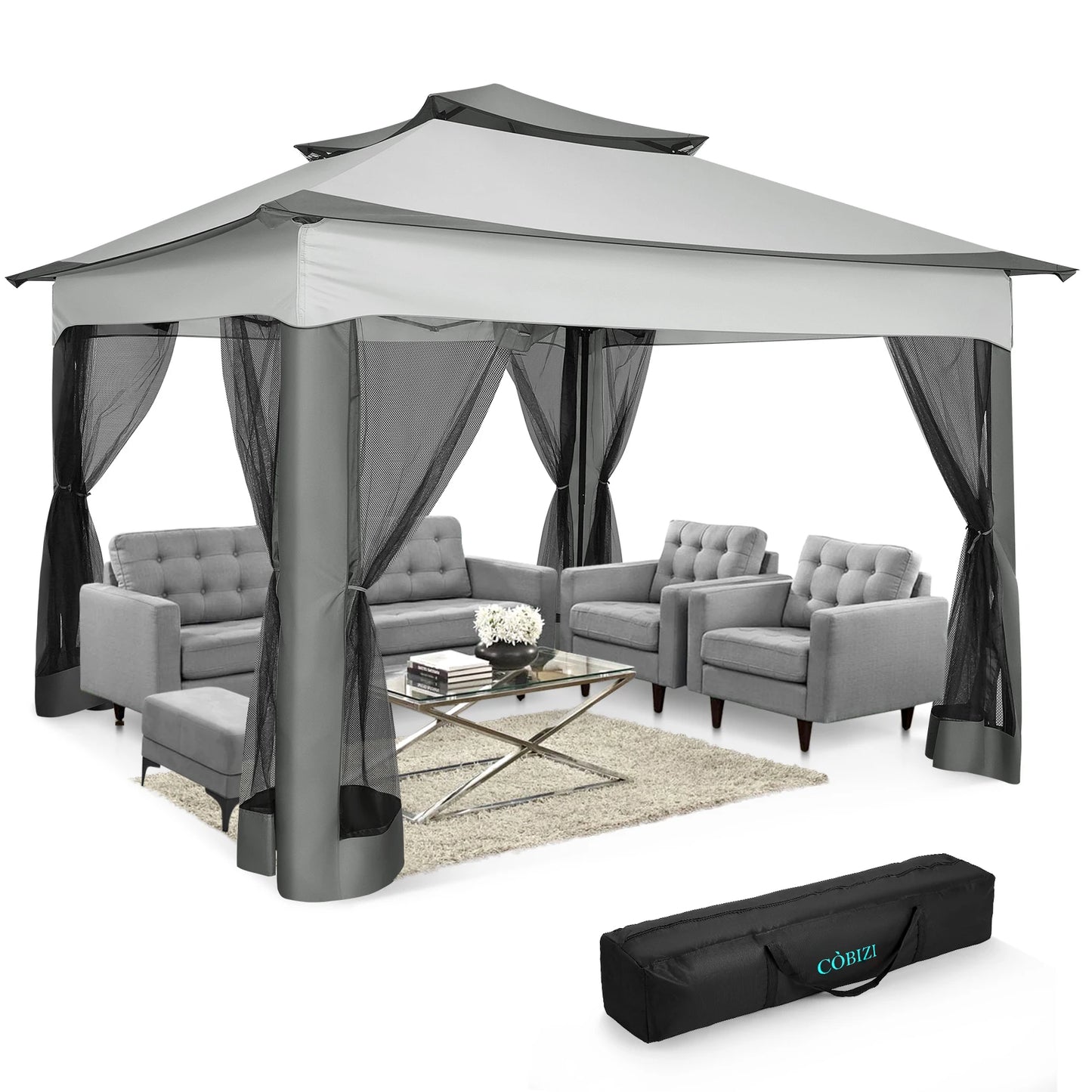 12x12 Pop up Gazebo with Mosquito Netting & Carry Bag,