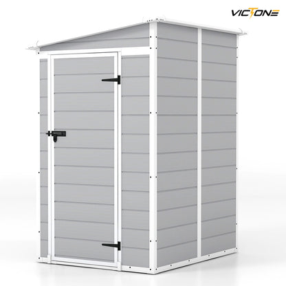 5x4 FT Plastic Outdoor Storage Shed With Floor, Resin Storage Shed & Lockable Window/ Door