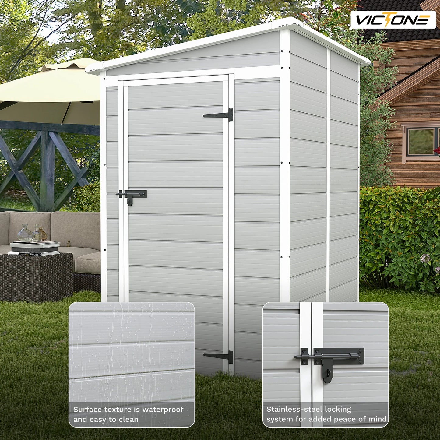 5x4 FT Plastic Outdoor Storage Shed With Floor, Resin Storage Shed & Lockable Window/ Door