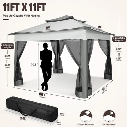 12x12 Pop up Gazebo with Mosquito Netting & Carry Bag,