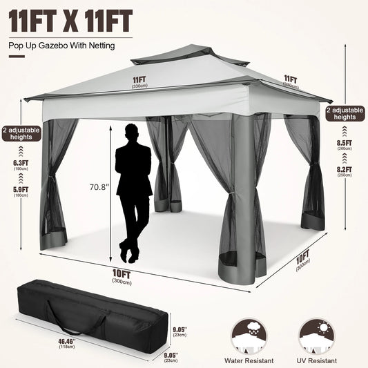 12x12 Pop up Gazebo with Mosquito Netting & Carry Bag,