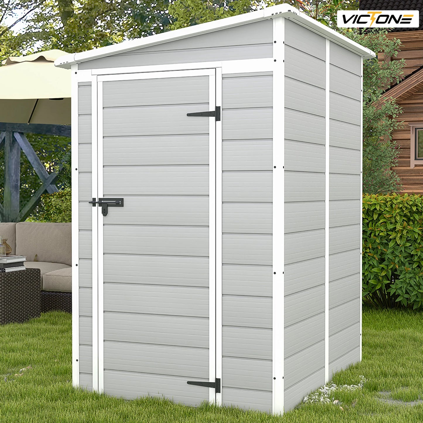 5x4 FT Plastic Outdoor Storage Shed With Floor, Resin Storage Shed & Lockable Window/ Door