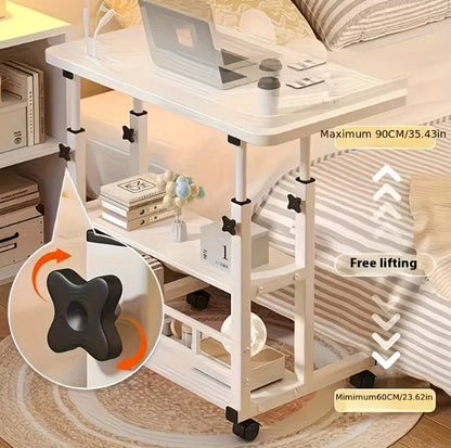 3-Tier Heavy-Duty Metal Folding Table, Height-Adjustable & Extendable Desktop, Mobile Computer Desk with Storage Shelf and Smoot