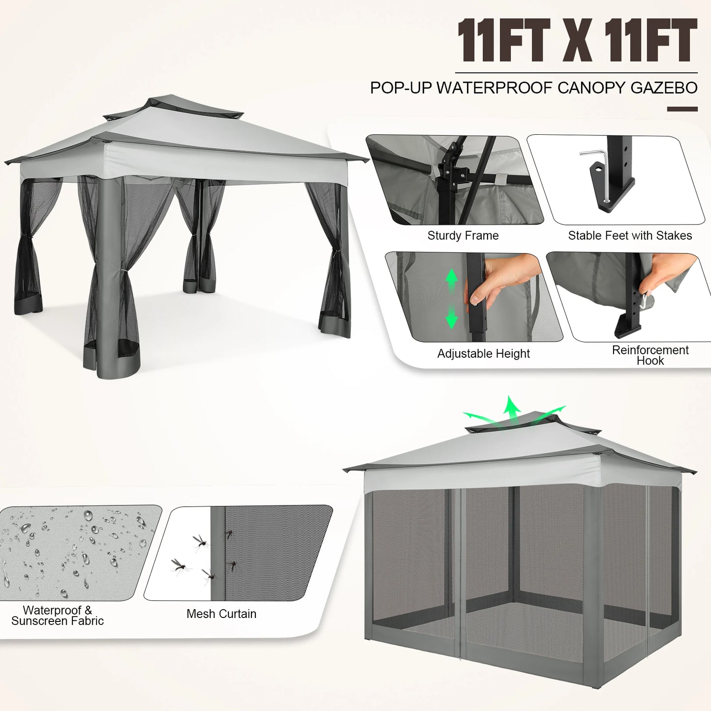 12x12 Pop up Gazebo with Mosquito Netting & Carry Bag,