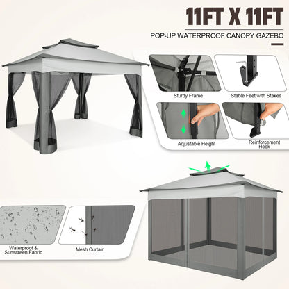 12x12 Pop up Gazebo with Mosquito Netting & Carry Bag,