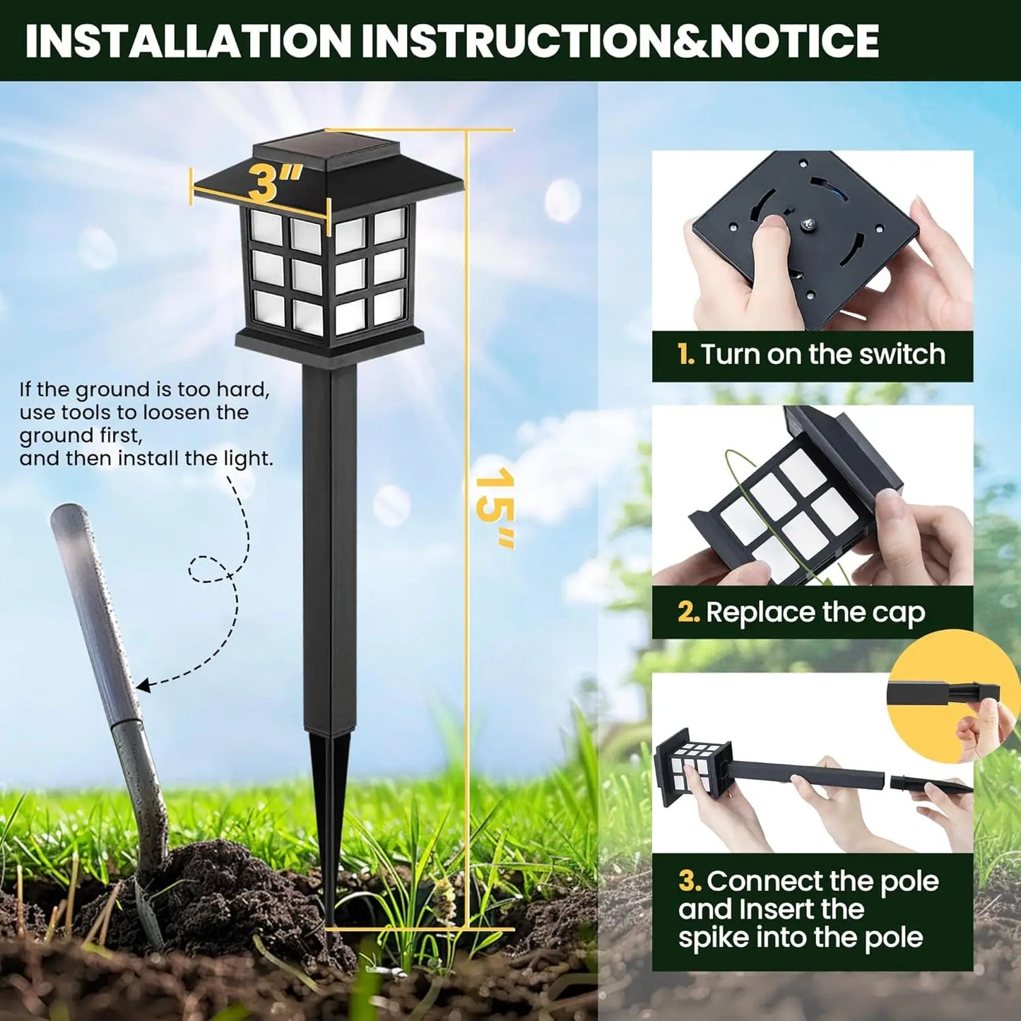 Solar outdoor lights, 6-piece LED solar lights outdoor, solar sidewalk lights, automatic on/off, courtyard, lawn, path lights.
