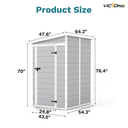 5x4 FT Plastic Outdoor Storage Shed With Floor, Resin Storage Shed & Lockable Window/ Door