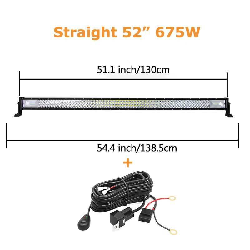 22'' 32'' 42'' 52'' 3-Row 7D Offroad LED Light Bar Combo Led Work Light Bar 12v 24v Truck SUV ATV 4WD 4x4 Led Bar