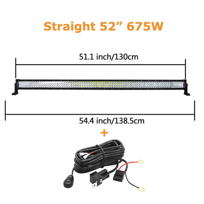 22'' 32'' 42'' 52'' 3-Row 7D Offroad LED Light Bar Combo Led Work Light Bar 12v 24v Truck SUV ATV 4WD 4x4 Led Bar