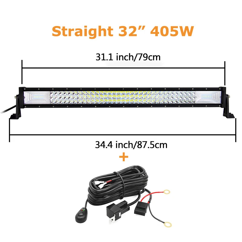 22'' 32'' 42'' 52'' 3-Row 7D Offroad LED Light Bar Combo Led Work Light Bar 12v 24v Truck SUV ATV 4WD 4x4 Led Bar