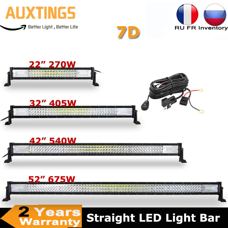 22'' 32'' 42'' 52'' 3-Row 7D Offroad LED Light Bar Combo Led Work Light Bar 12v 24v Truck SUV ATV 4WD 4x4 Led Bar