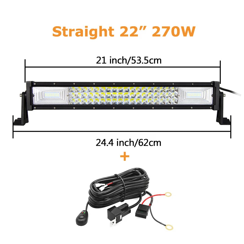 22'' 32'' 42'' 52'' 3-Row 7D Offroad LED Light Bar Combo Led Work Light Bar 12v 24v Truck SUV ATV 4WD 4x4 Led Bar