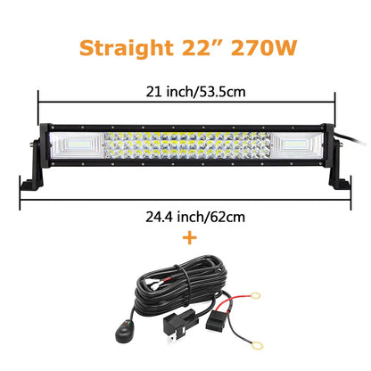 22'' 32'' 42'' 52'' 3-Row 7D Offroad LED Light Bar Combo Led Work Light Bar 12v 24v Truck SUV ATV 4WD 4x4 Led Bar