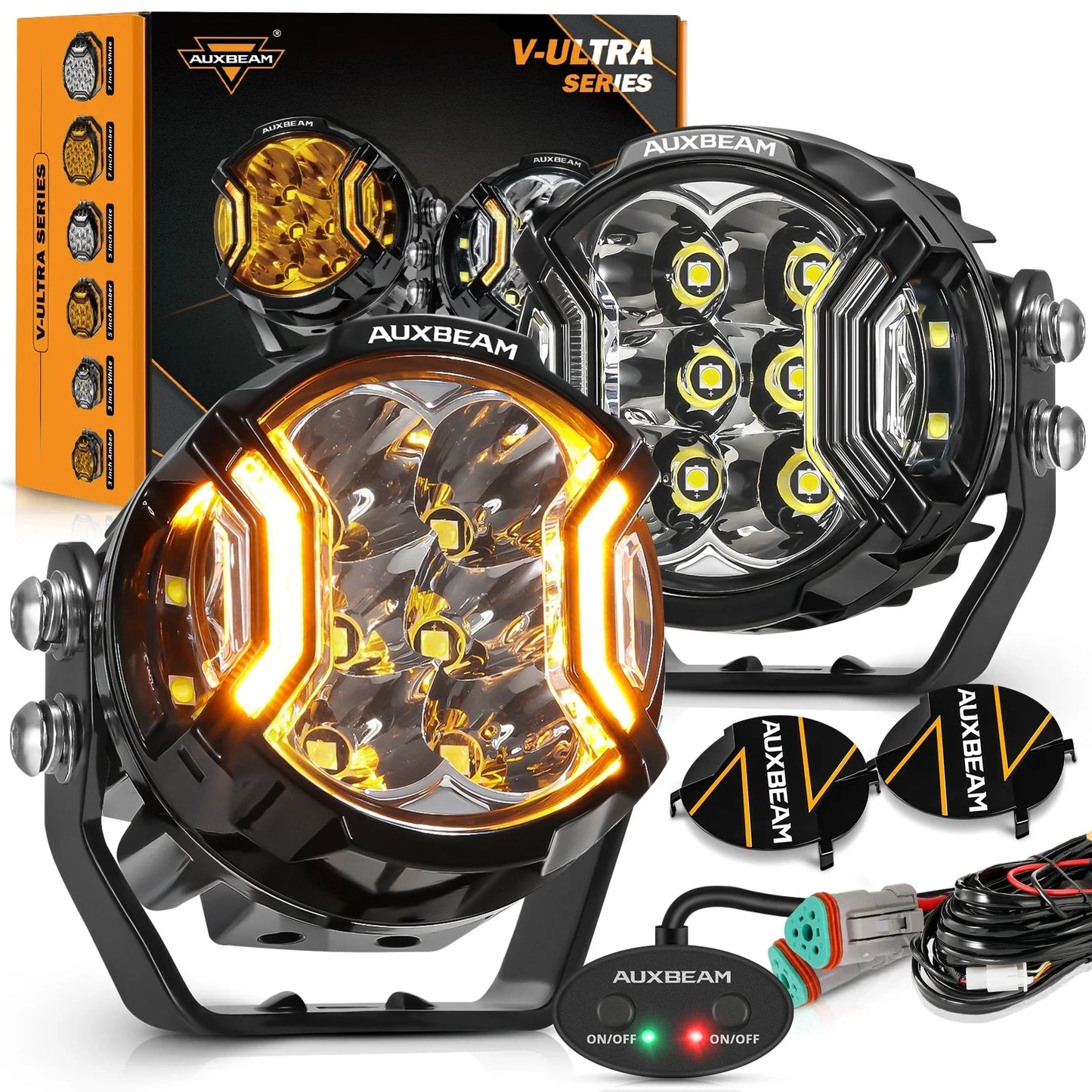 AUXBEAM 3 Inch 108W LED Pod Lights Driving Lights LED Side Shooter Pod Lights with Amber DRL for ATV UTV SUV Off Road