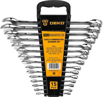 Combination Wrench Set, SAE & Metric,  1/4'' to 1'' & 8-22mm, 12-Point, Chrome Vanadium Steel, with Plastic Tray