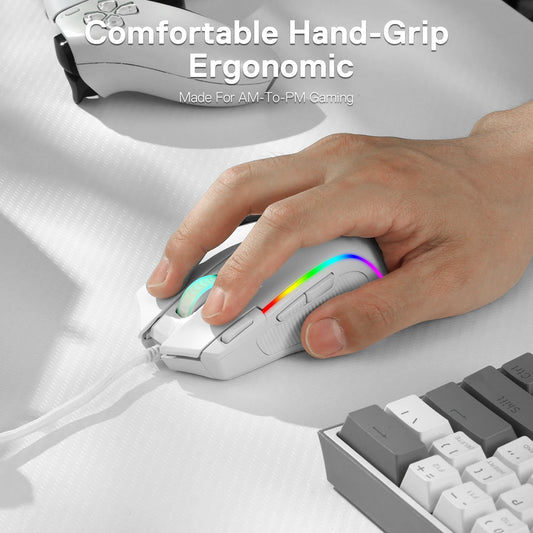 Gaming Mouse 8000 DPI Wired Optical with 11 Programmable Buttons, White