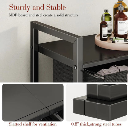 Laundry Basket Organizer with Shelf & Removable Bags, Dual Compartment Hamper for Laundry Room, Bathroom, Dorm