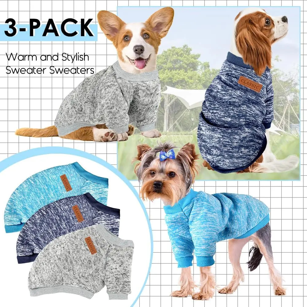 3 Pack Small Dog Sweaters Winter Fleece Warm Soft Pet Apparel for Dogs Cats