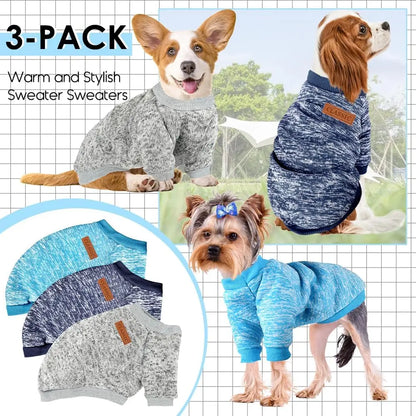 3 Pack Small Dog Sweaters Winter Fleece Warm Soft Pet Apparel for Dogs Cats