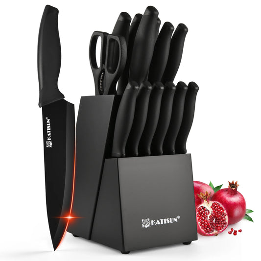 15 Pieces Carbon Steel Kitchen Knife Block Set