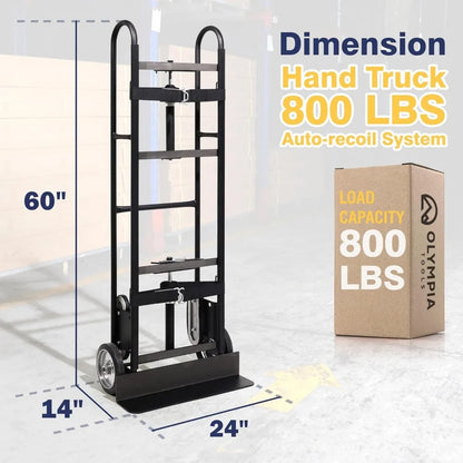 800LB Auto-Recoil Appliance Hand Truck - Moving Hand Truck with Easy-to-use Belt Tightener for Transport Large/Bulky Appliances