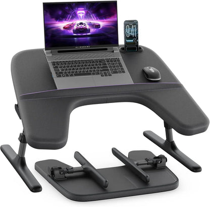 Adjustable Laptop Lap Desk for Bed & Couch, Ergo Curve Folding Table with Soft Armrest for Working, Reading, Gaming (Black)