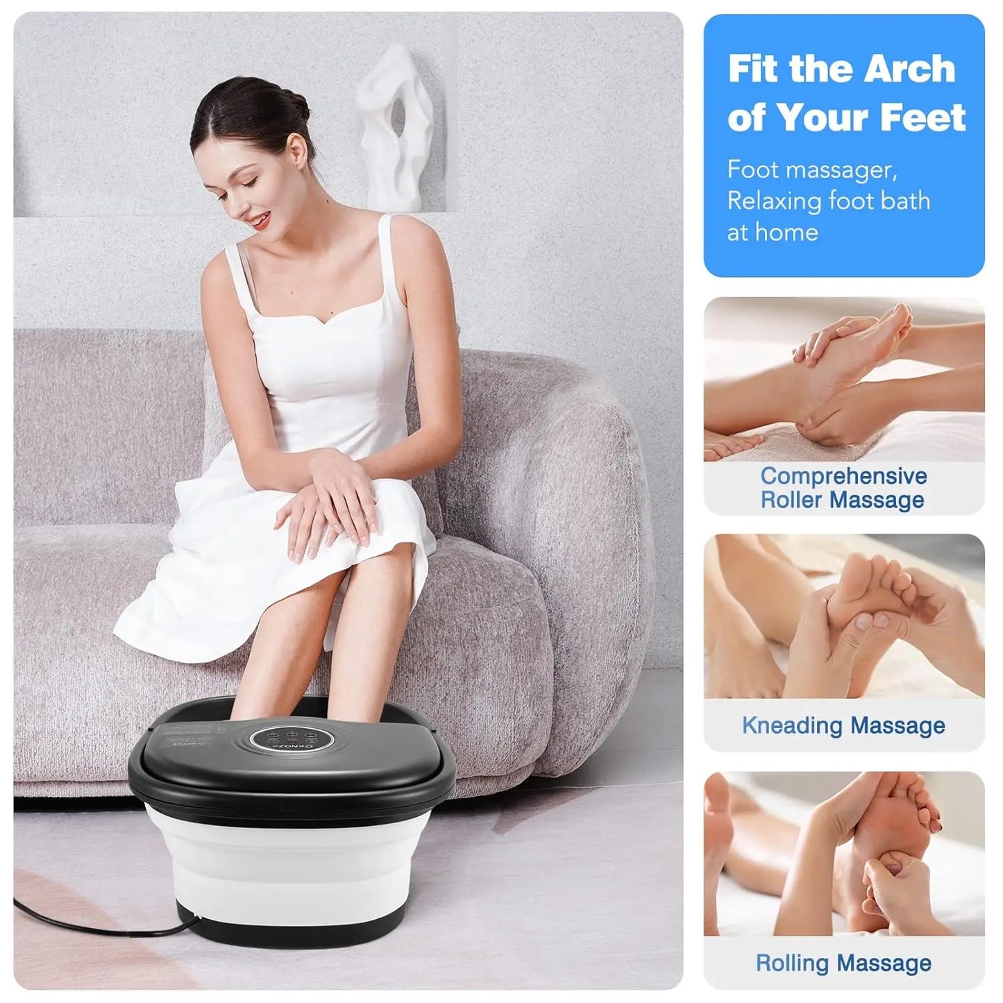Collapsible Foot Spa with Heat, Remote Control, Bubbles, Massage Rollers, Timer for Relaxing Tired Feet
