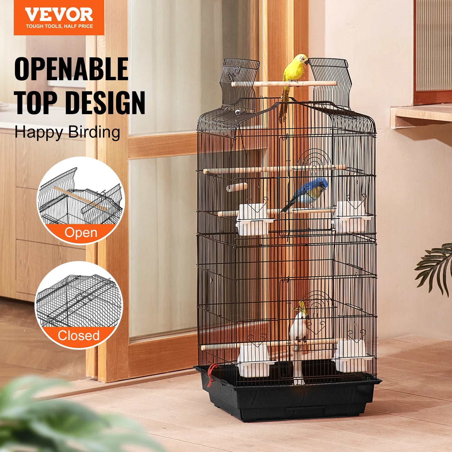 Open Top Large Parrot Bird Cage Hanging Bird Cage for Kinds of Birds Travel Pet Flight Birdcage with Swing and Perch