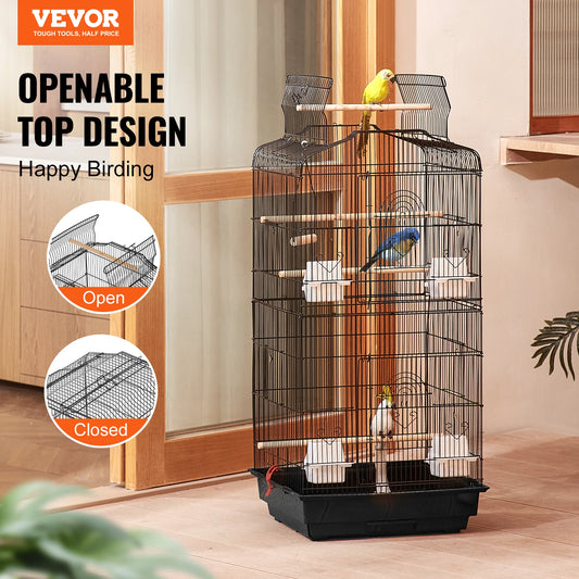 Open Top Large Parrot Bird Cage Hanging Bird Cage for Kinds of Birds Travel Pet Flight Birdcage with Swing and Perch