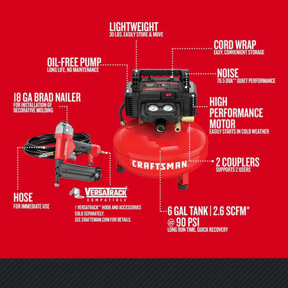 Portable Air Compressor and Brad Nailer Combo Kit with Hose for DIY Projects