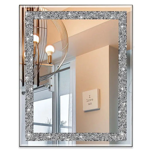 Rectangular Wall Mirror, 16 x 20, Crystal Crush Diamond, Bathroom, Entryway amp Bedroom