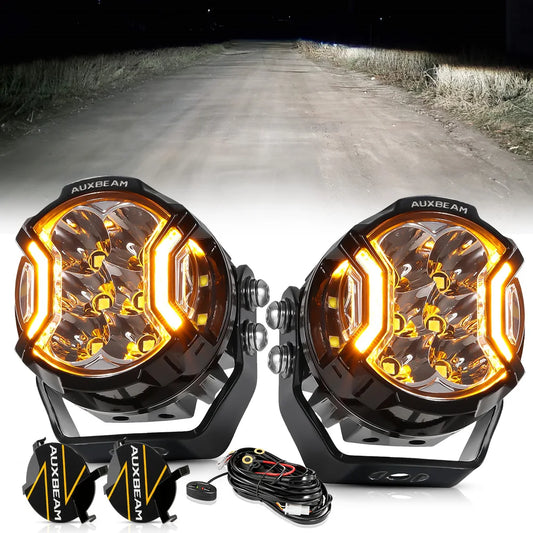 AUXBEAM 3 Inch 108W LED Pod Lights Driving Lights LED Side Shooter Pod Lights with Amber DRL for ATV UTV SUV Off Road