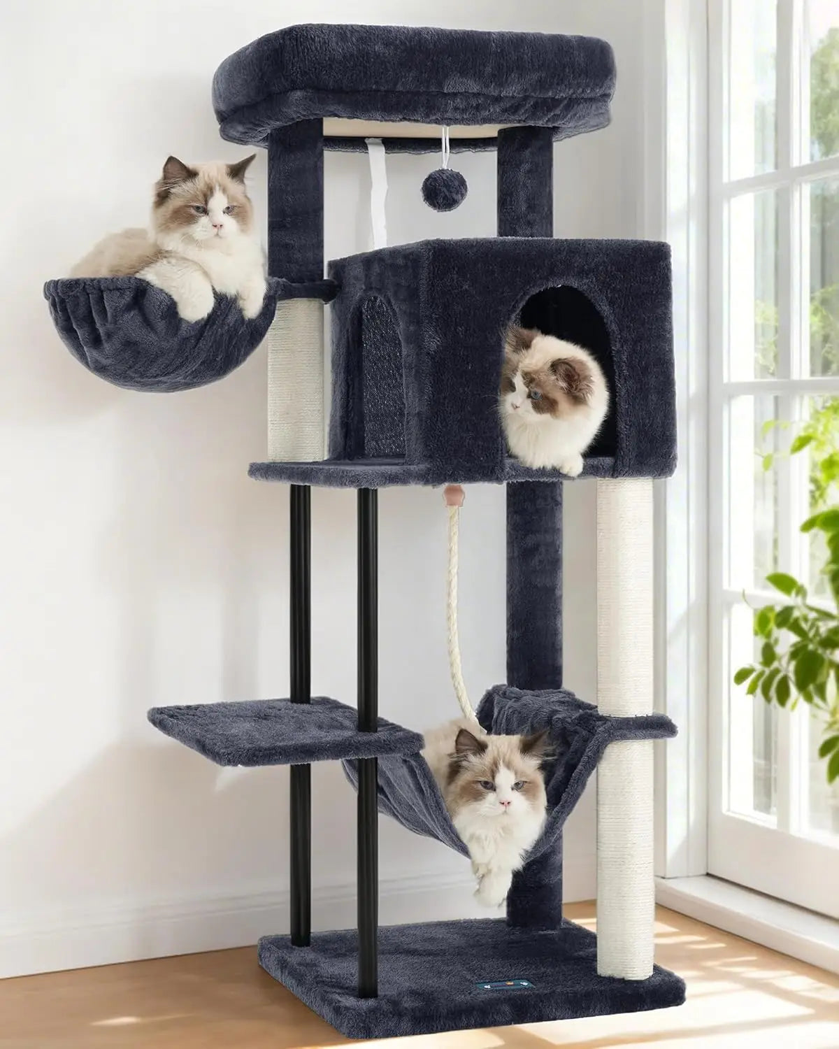 43.3 Inch Cat Tree Tower for Indoor Cats with Sturdy Steel Tube, Hammock, Condo, Scratching Post in Smoky Gray
