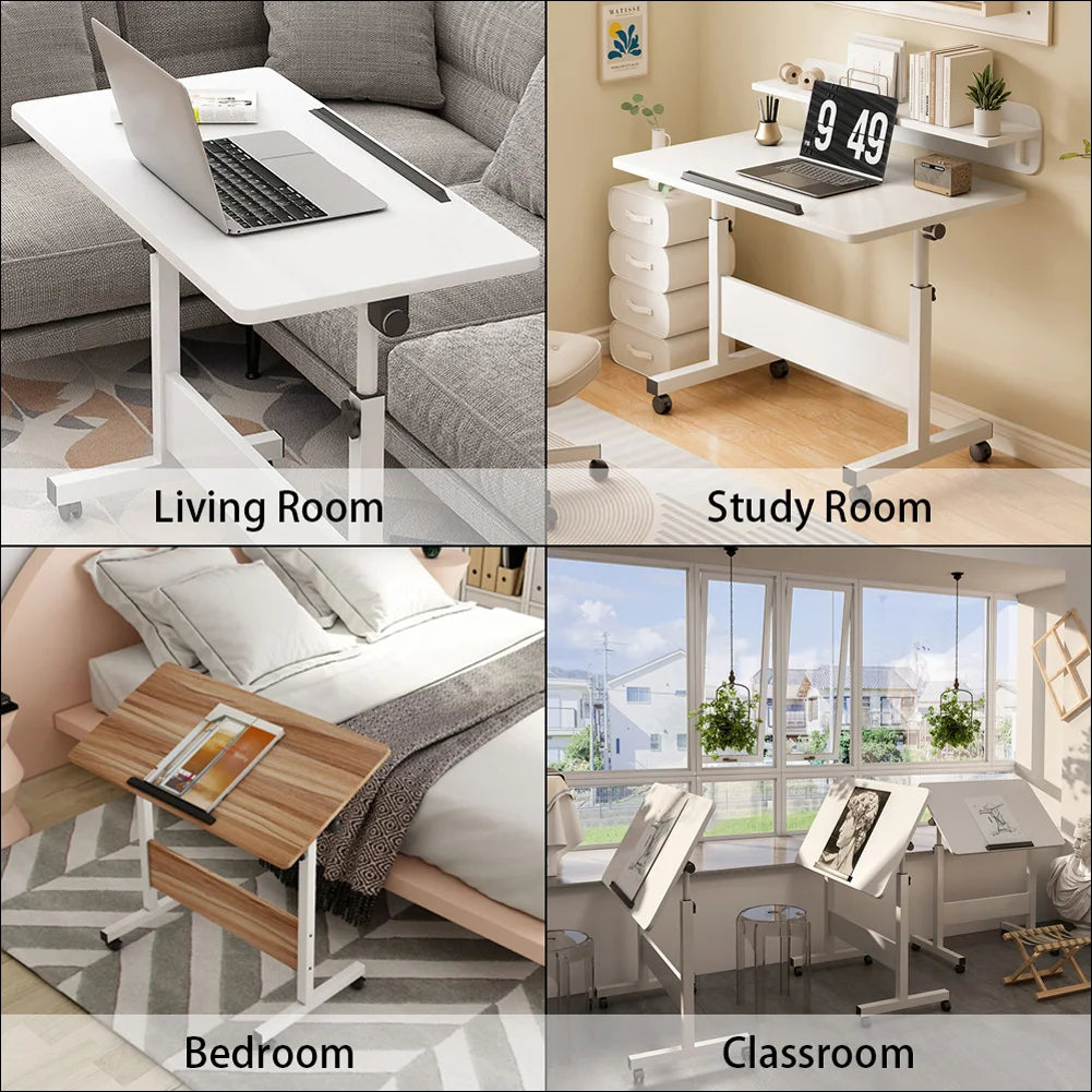 Small Standing Rable Adjustable Height Mobile Stand Up Desk With Wheels, Home Office Computer Workstations, 80x40cm Tabletop