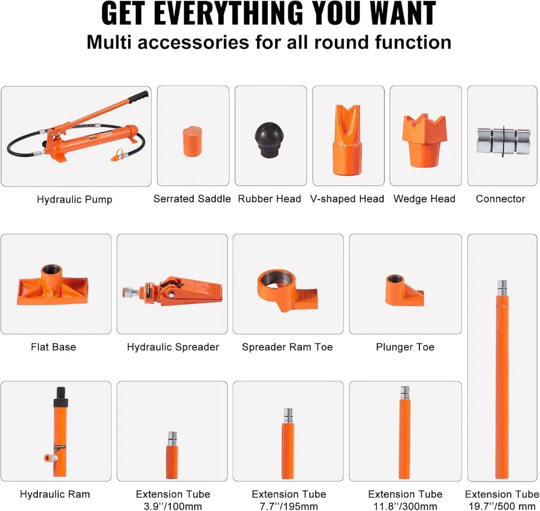 10 Ton Hydraulic Porta Power Kit with Pump, Ram, 4.6 ft Hose, Storage Case for Auto Repair, Garage, Heavy Equipment