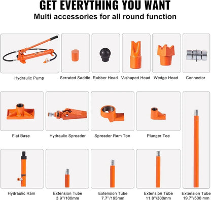 10 Ton Hydraulic Porta Power Kit with Pump, Ram, 4.6 ft Hose, Storage Case for Auto Repair, Garage, Heavy Equipment