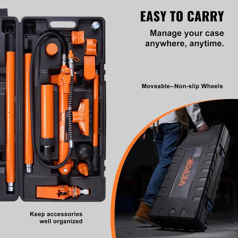 10 Ton Hydraulic Porta Power Kit with Pump, Ram, 4.6 ft Hose, Storage Case for Auto Repair, Garage, Heavy Equipment