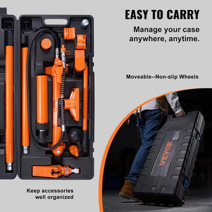 10 Ton Hydraulic Porta Power Kit with Pump, Ram, 4.6 ft Hose, Storage Case for Auto Repair, Garage, Heavy Equipment